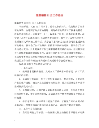 服装销售11月工作总结 
