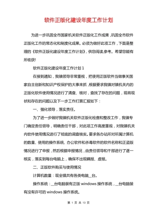 软件正版化建设年工作计划