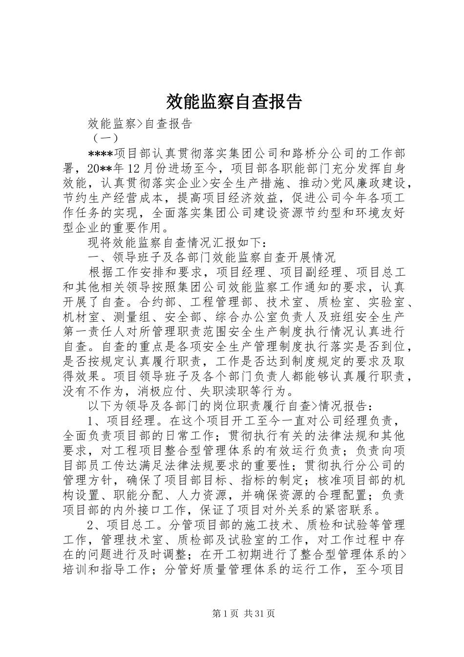 效能监察自查报告_第1页