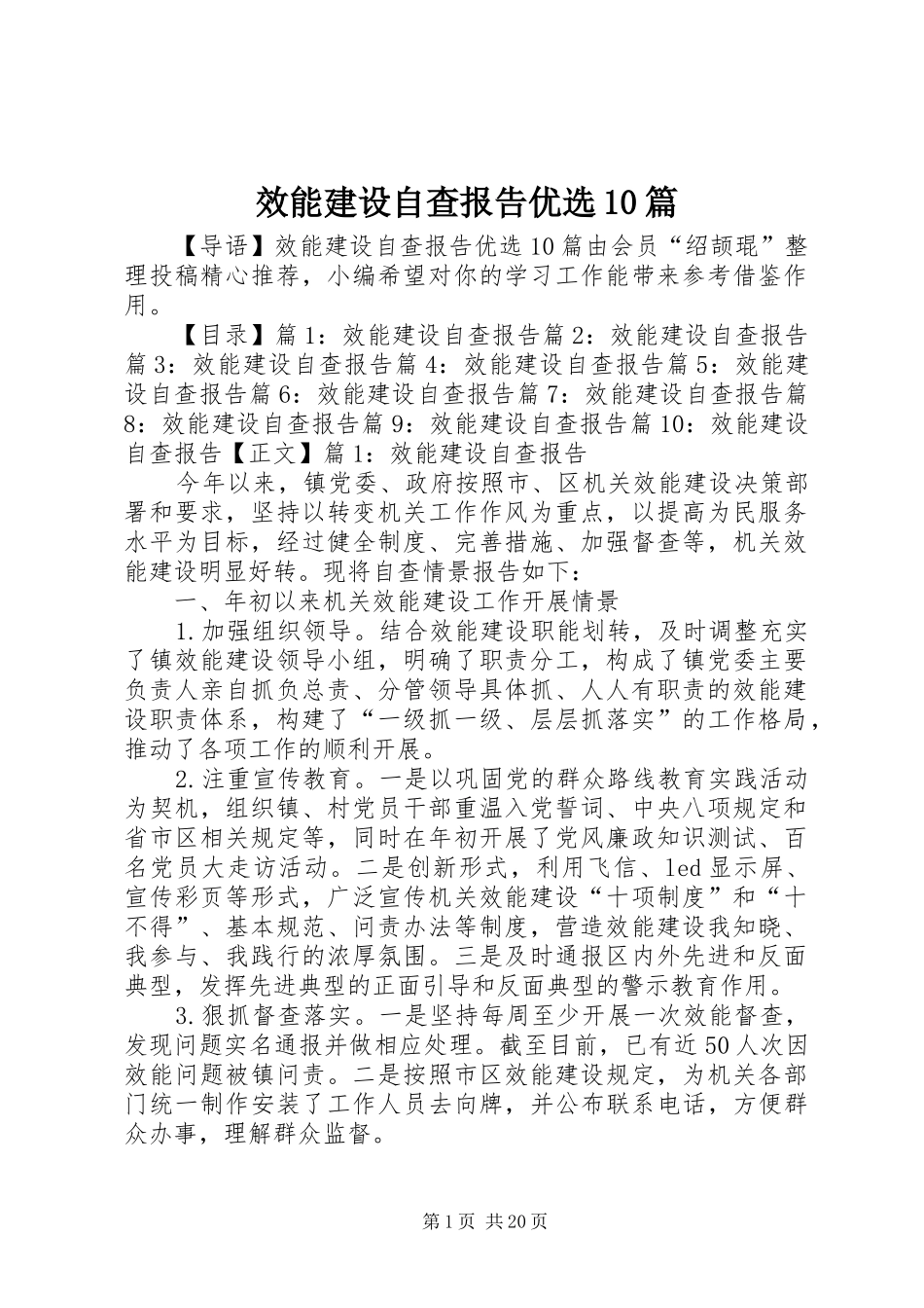 效能建设自查报告优选10篇_第1页