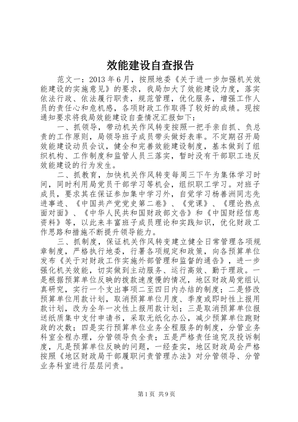 效能建设自查报告_第1页
