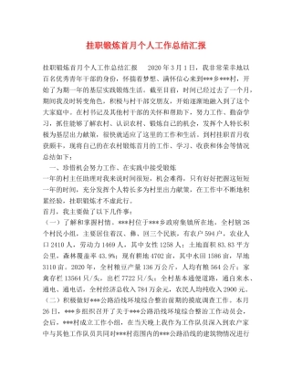 挂职锻炼首月个人工作总结汇报 