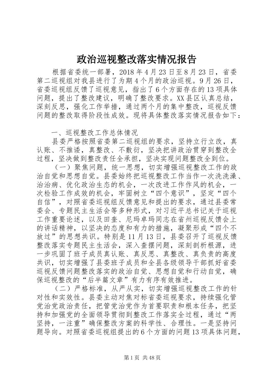 政治巡视整改落实情况报告_第1页