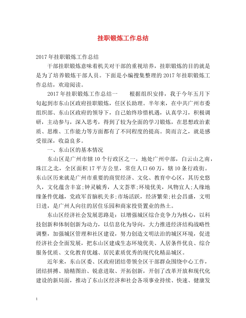 挂职锻炼工作总结2 _第1页