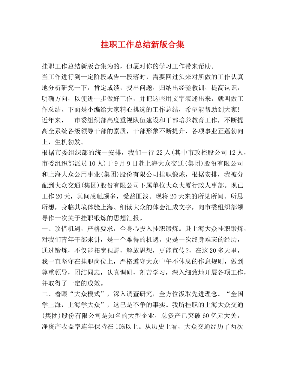 挂职工作总结新版合集 _第1页