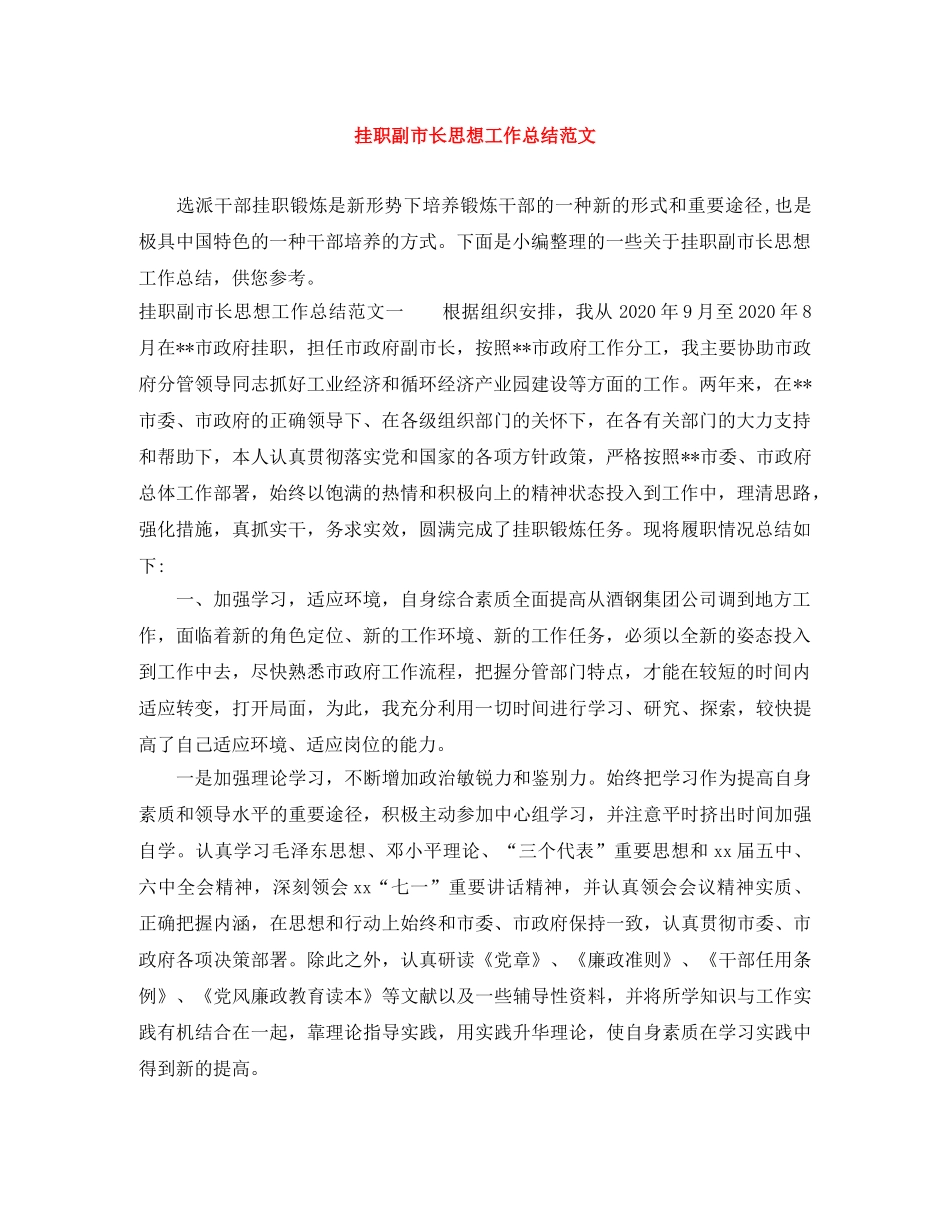 挂职副市长思想工作总结范文 _第1页