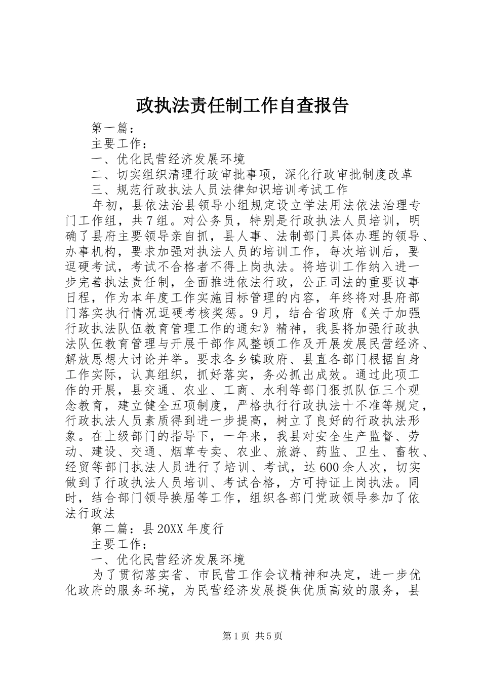 政执法责任制工作自查报告_第1页