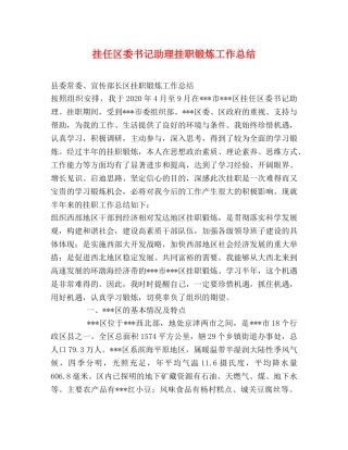 挂任区委书记助理挂职锻炼工作总结 