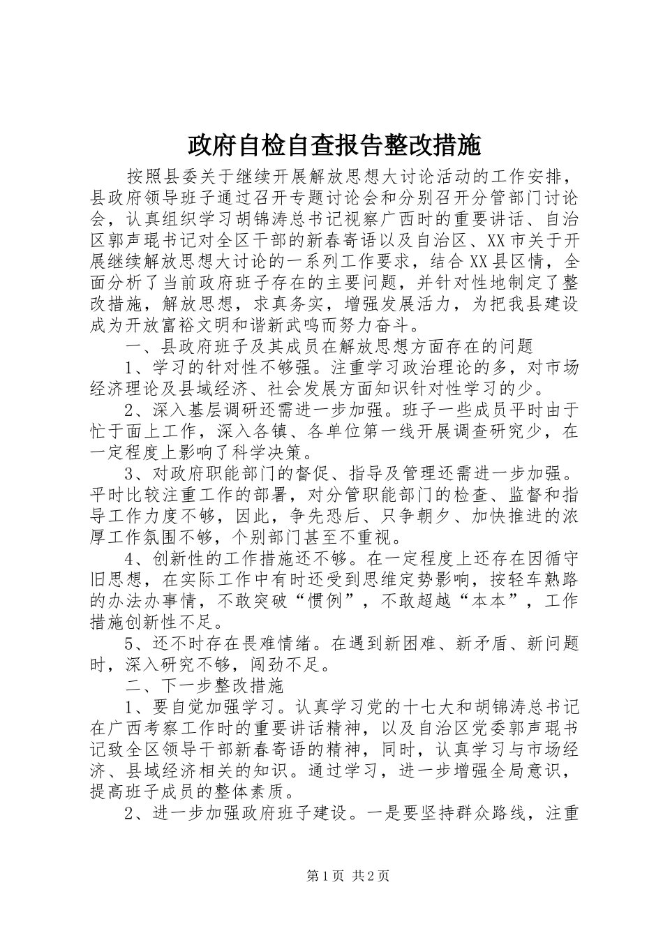 政府自检自查报告整改措施_第1页