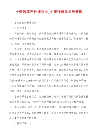 小麦超高产种植技术小麦种植技术与管理
