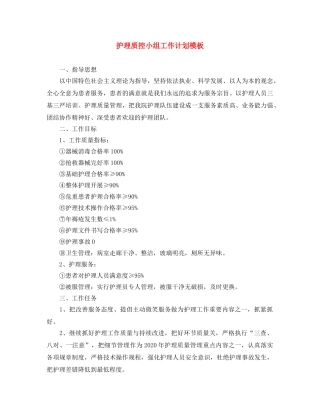 护理质控小组工作计划模板 