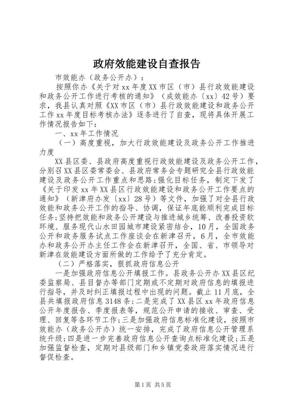 政府效能建设自查报告_第1页