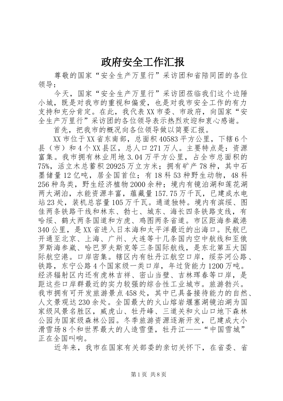 政府安全工作汇报_第1页