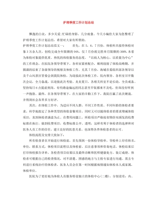 护理季度工作计划总结 
