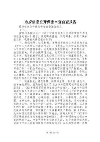 政府信息公开保密审查自查报告