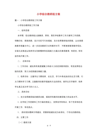 小学综合教研组计划