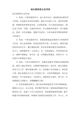 综合素质班主任评语