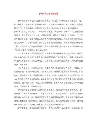 护师个人工作总结范文 