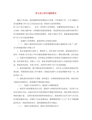 护士长工作计划的范文 