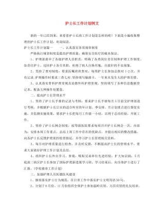 护士长工作计划例文 