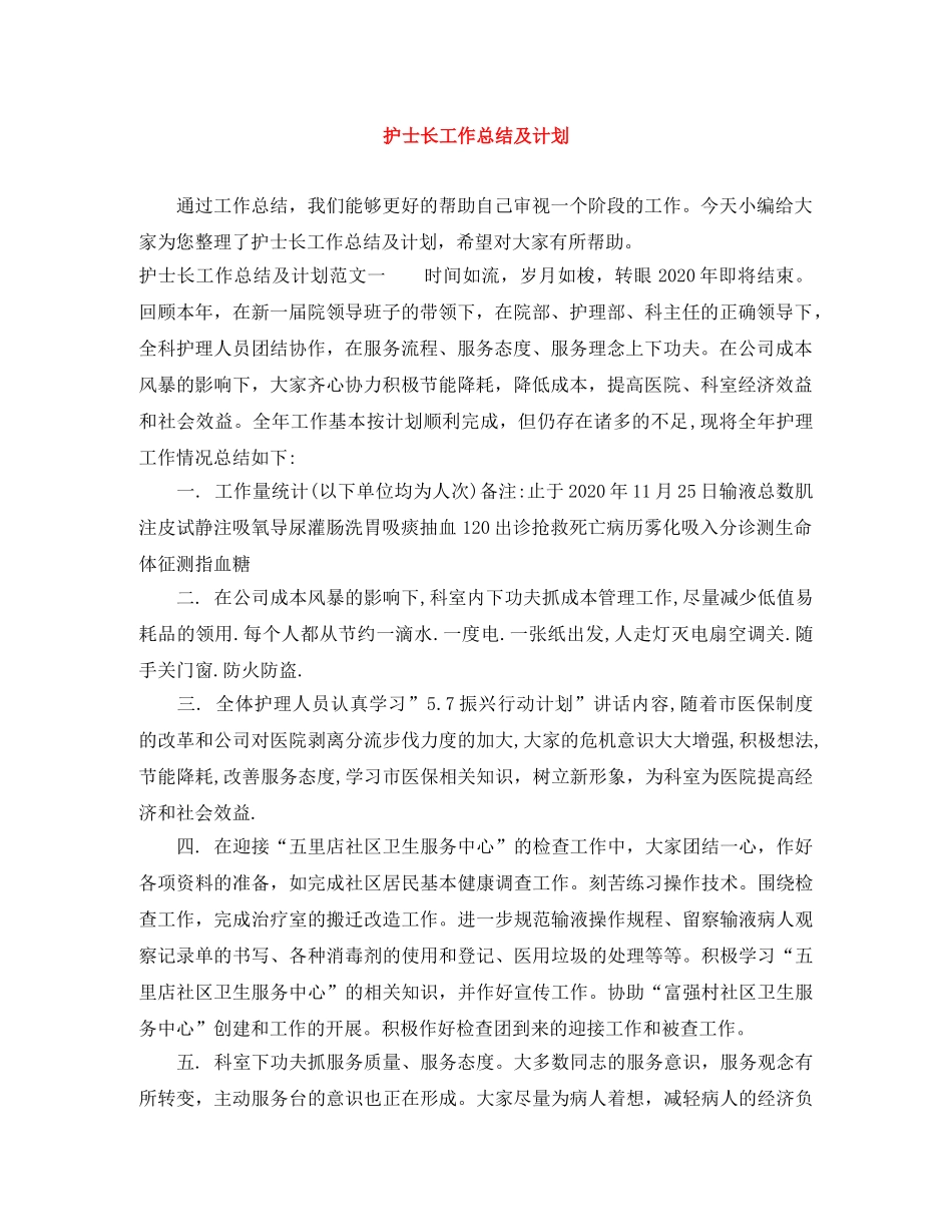 护士长工作总结及计划 _第1页