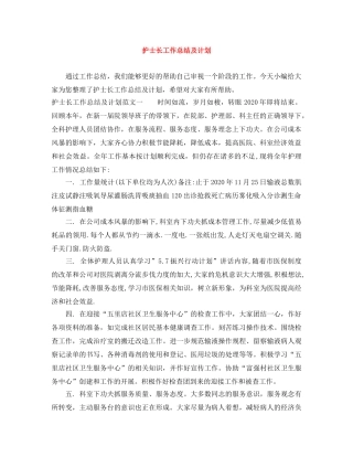 护士长工作总结及计划 