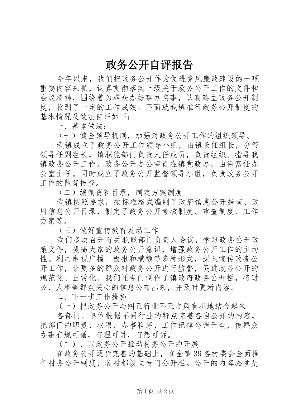 政务公开自评报告_第1页