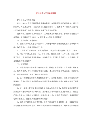 护士长个人工作总结范例 
