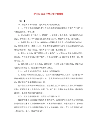 护士长2020年度工作计划模板 