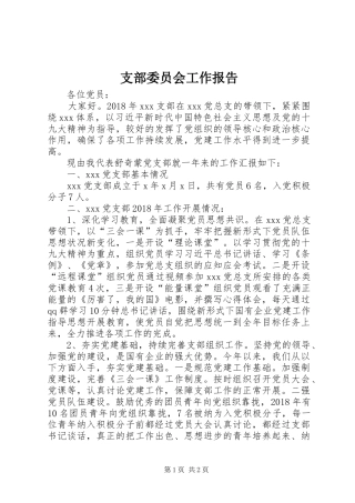 支部委员会工作报告