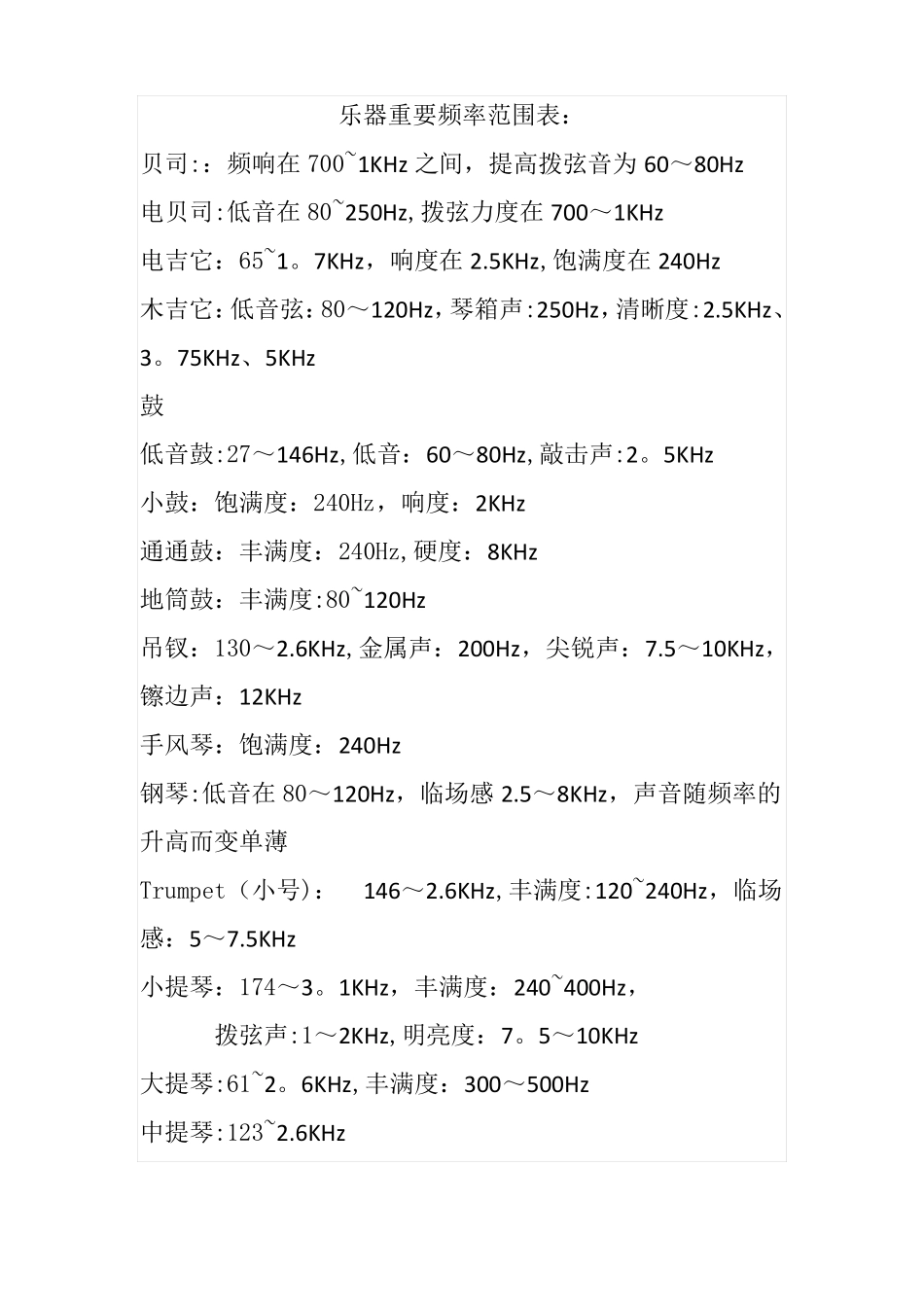 人声及各乐器频率范围表_第2页