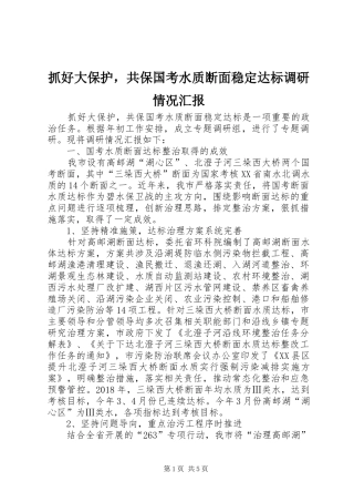 抓好大保护，共保国考水质断面稳定达标调研情况汇报