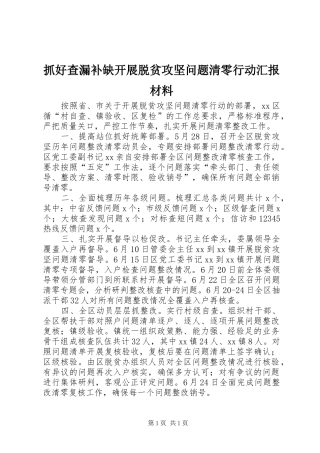 抓好查漏补缺开展脱贫攻坚问题清零行动汇报材料