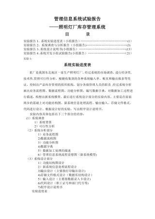 管理信息系统试验报告-库存系统