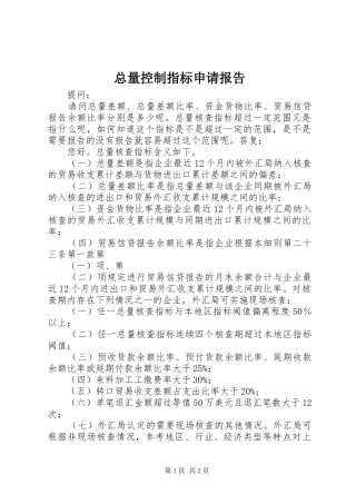 总量控制指标申请报告