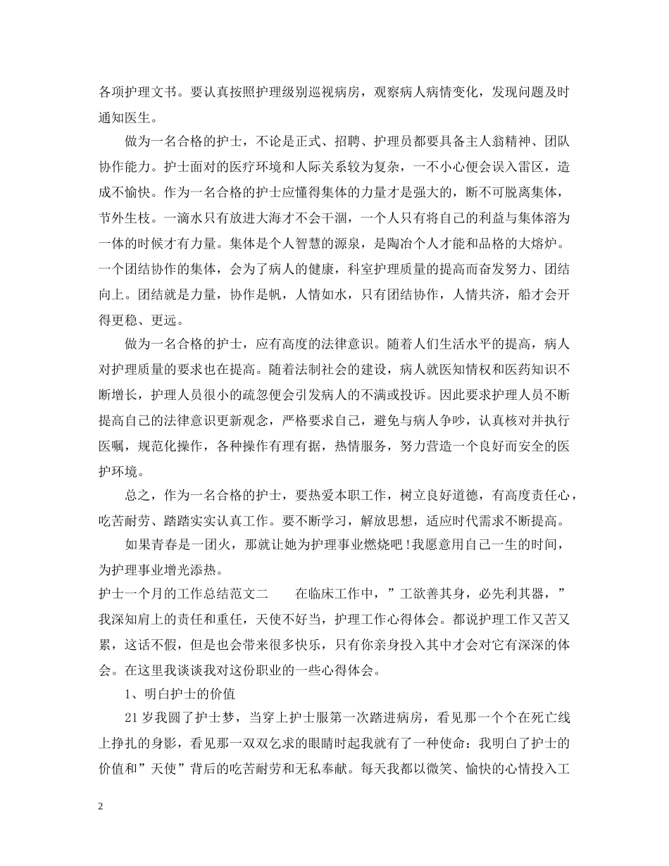 护士一个月的工作总结 _第2页