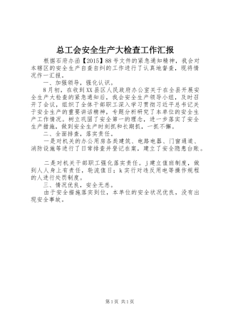 总工会安全生产大检查工作汇报
