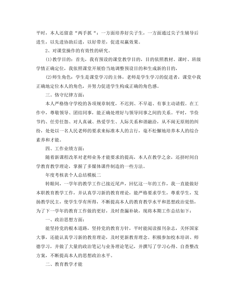 2021年度工作参考总结年度考核表个人参考总结模板_第2页