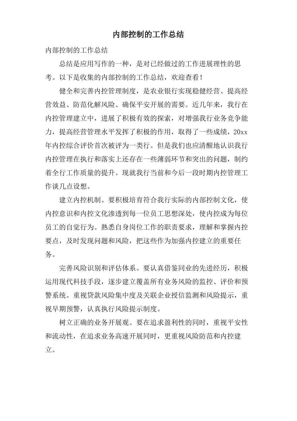 内部控制的工作总结_第1页