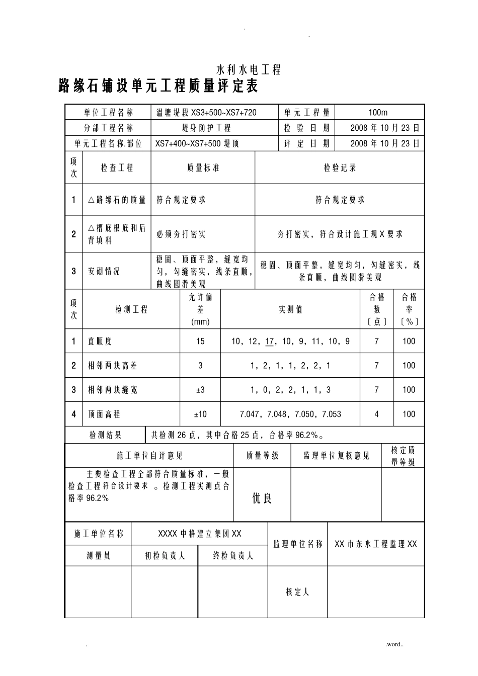 路缘石铺设单元工程质量评定表_第3页