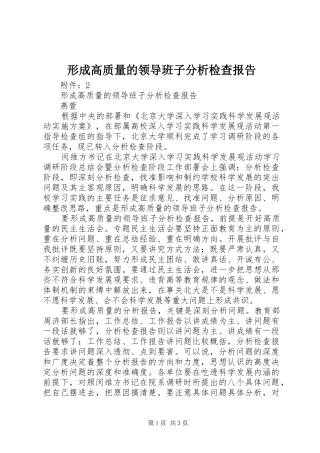 形成高质量的领导班子分析检查报告