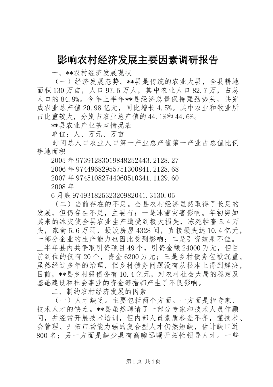 影响农村经济发展主要因素调研报告_第1页