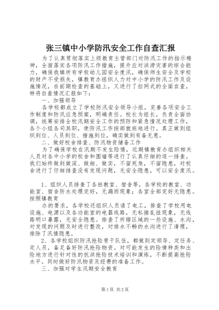 张三镇中小学防汛安全工作自查汇报