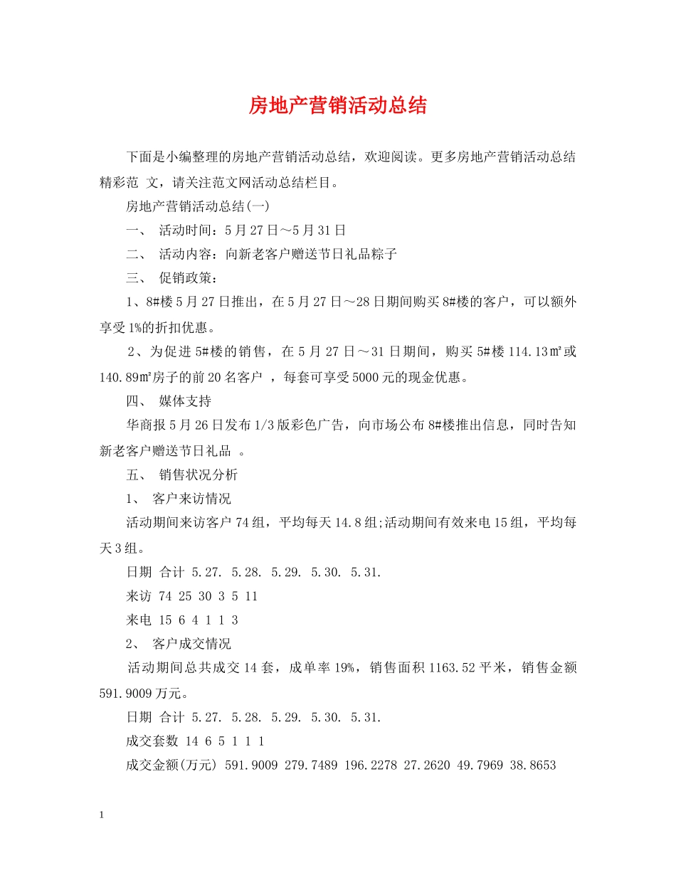 房地产营销活动总结 _第1页