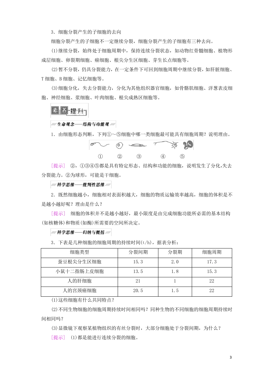 高考生物一轮复习细胞的生命历程细胞的增殖学案必修_第3页