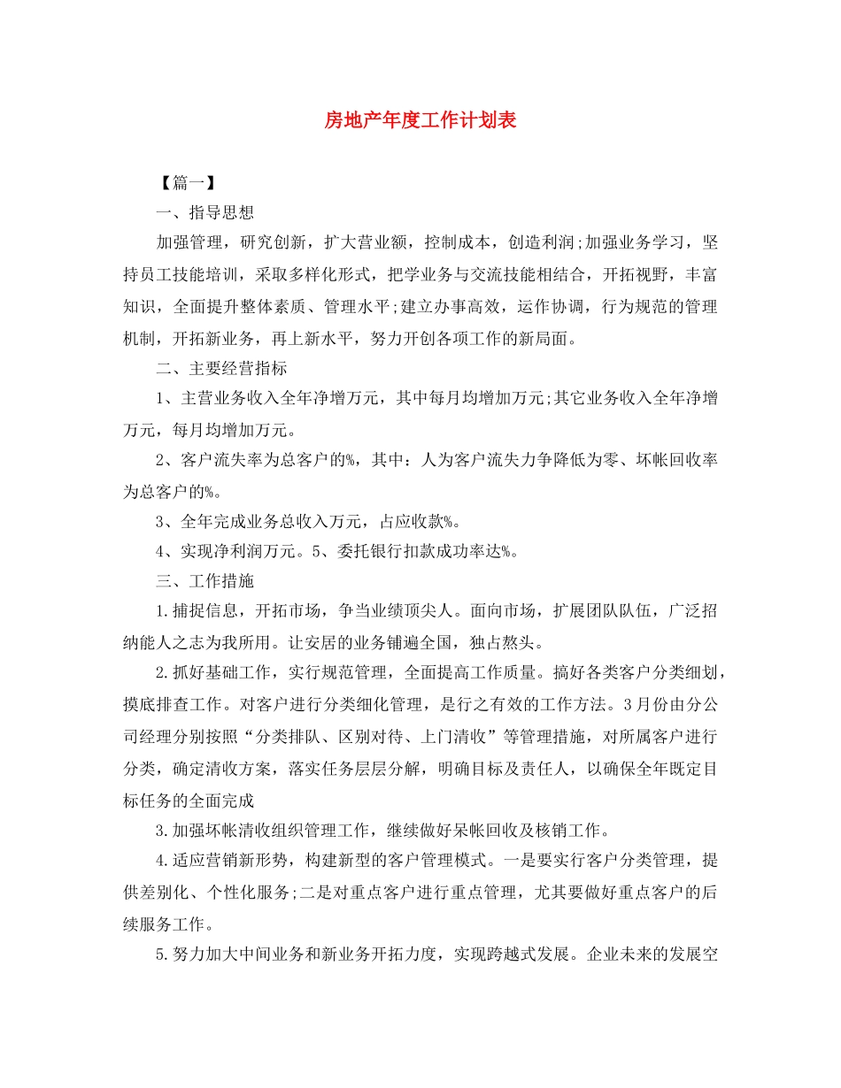 房地产年度工作计划表 _第1页
