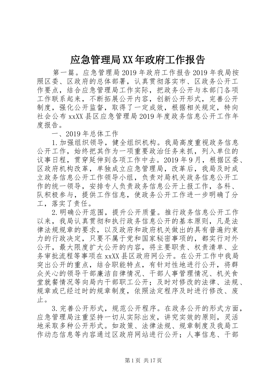 应急管理局XX年政府工作报告_第1页