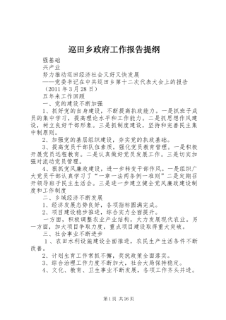 巡田乡政府工作报告提纲
