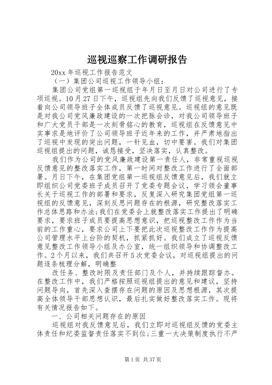 巡视巡察工作调研报告_第1页