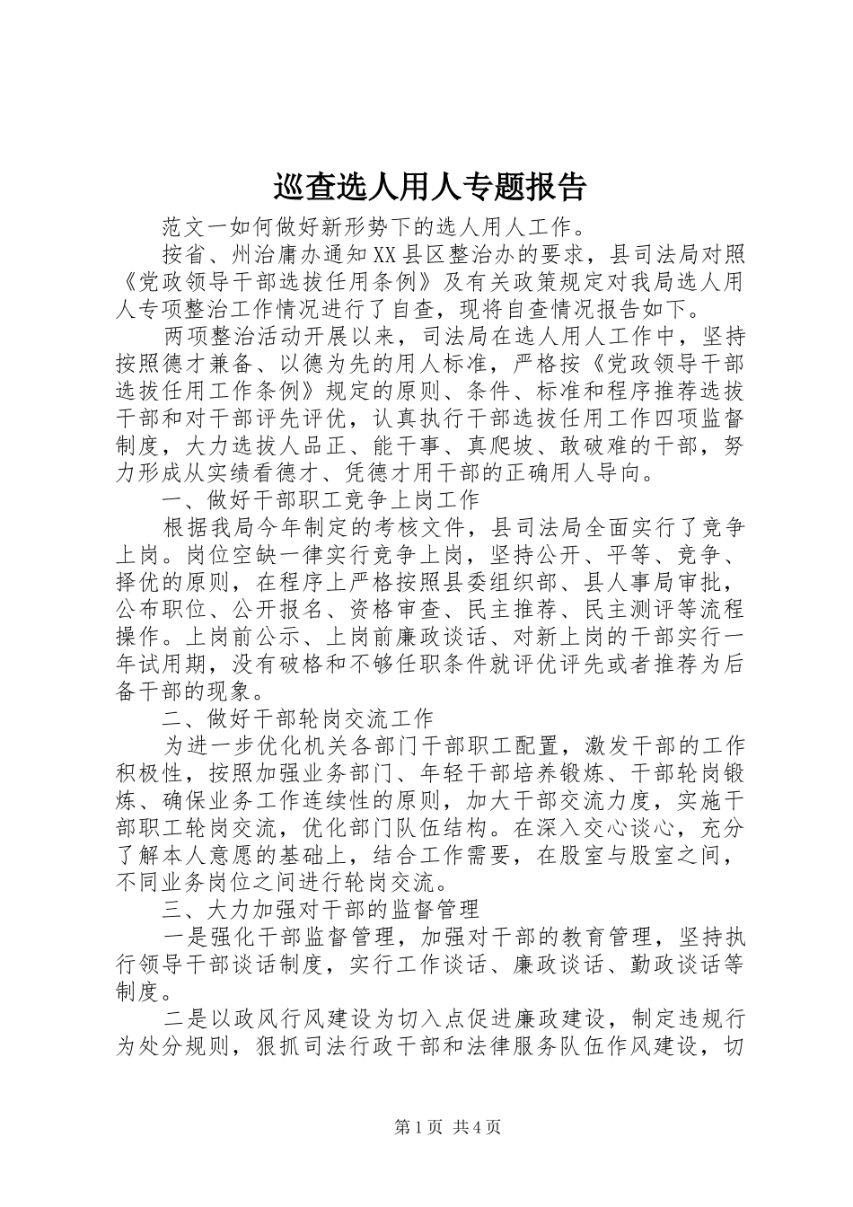 巡查选人用人专题报告_第1页